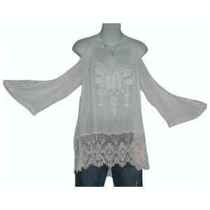 ecote Blouse Boho Crochet Embroidered Bohemian Whimsigoth Peasant Cottage Gauze